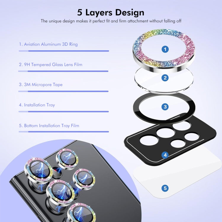 For Samsung Galaxy S24 Ultra 5G ENKAY Hat-Prince AR 9H Rear Lens Glitter Aluminium Alloy Tempered Glass Film(Colorful) - free shipping - PMC Jewellery - Order now!