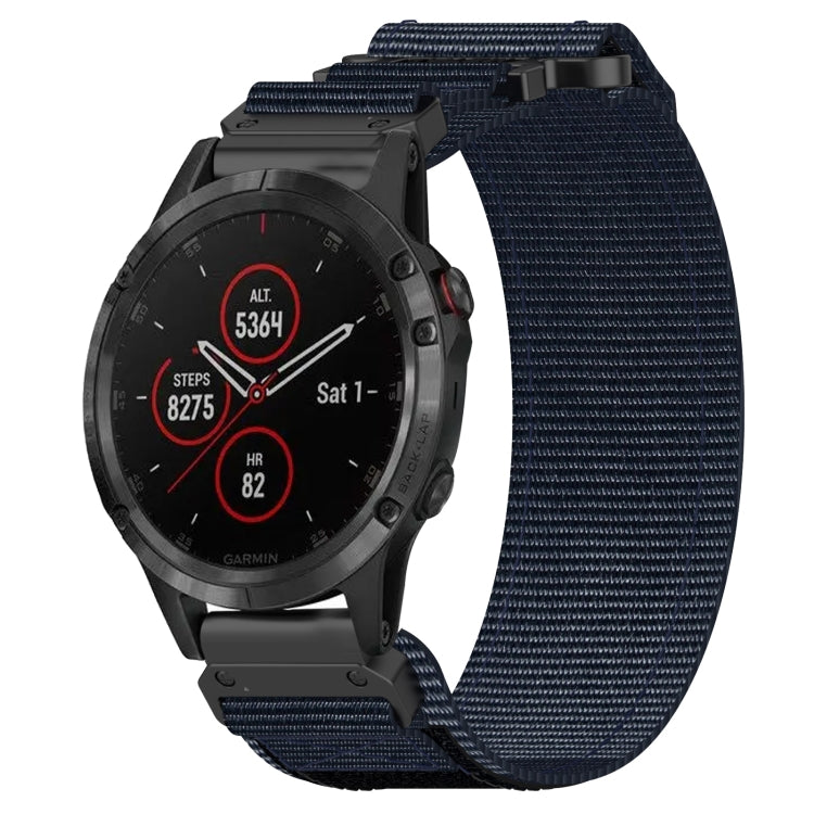 For Garmin Fenix 5 22mm Nylon Hook And Loop Fastener Watch Band(Blue) - Watch Bands by PMC TechLife | Online Shopping South Africa | PMC TechLife