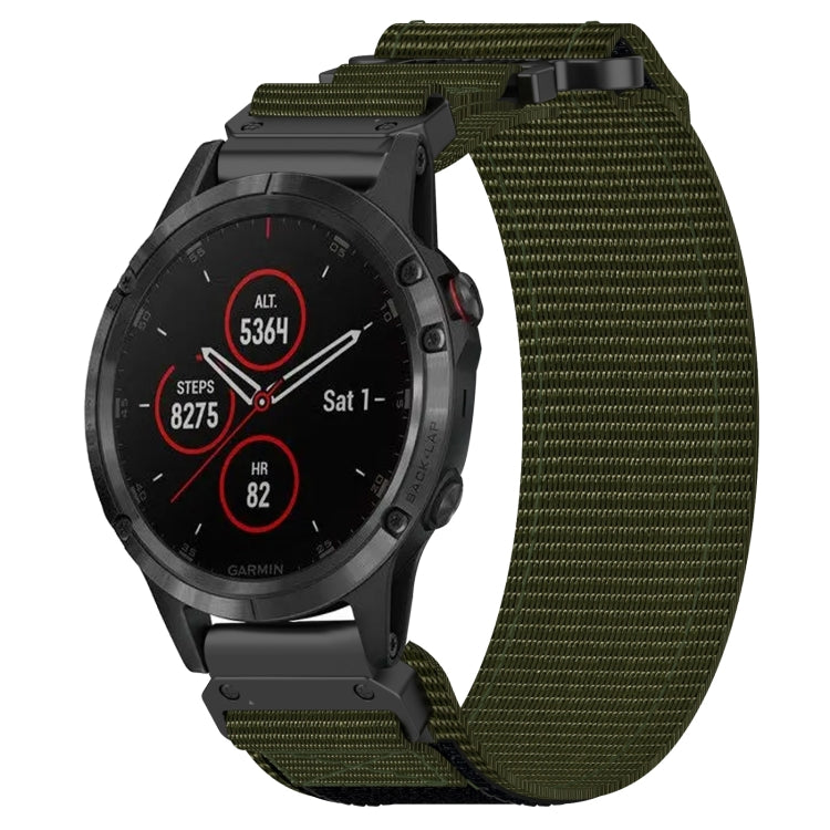 For Garmin Fenix 5 Plus 22mm Nylon Hook And Loop Fastener Watch Band(Army Green) - Watch Bands by PMC TechLife | Online Shopping South Africa | PMC TechLife