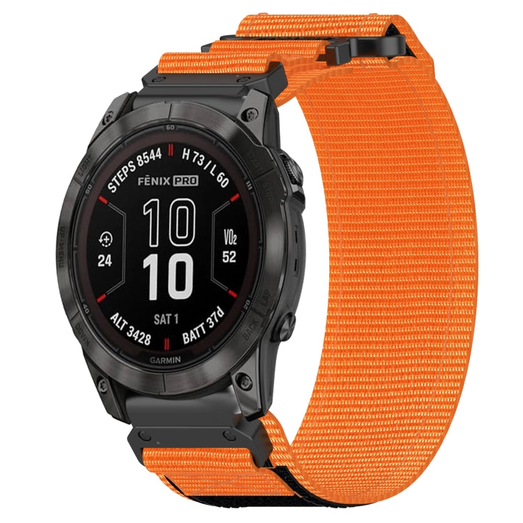 For Garmin Fenix 7X Pro 51mm 26mm Nylon Hook And Loop Fastener Watch Band(Orange) - Watch Bands by PMC TechLife | Online Shopping South Africa | PMC TechLife
