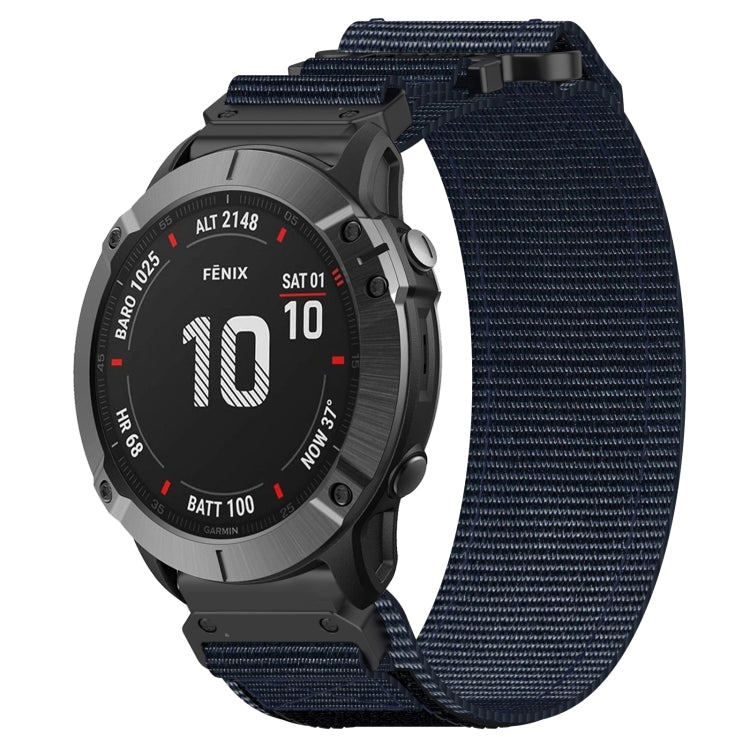 For Garmin Fenix 6X 26mm Nylon Hook And Loop Fastener Watch Band(Blue) - Watch Bands by PMC TechLife | Online Shopping South Africa | PMC TechLife