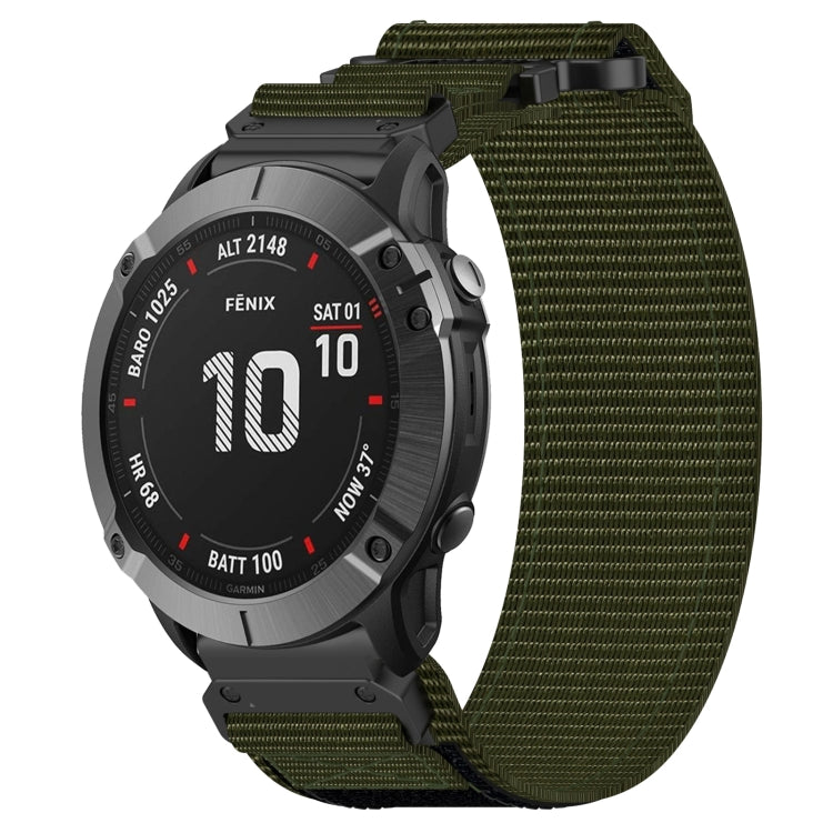 For Garmin Fenix 6X Pro 26mm Nylon Hook And Loop Fastener Watch Band(Army Green) - free shipping - PMC TechLife - Order now!