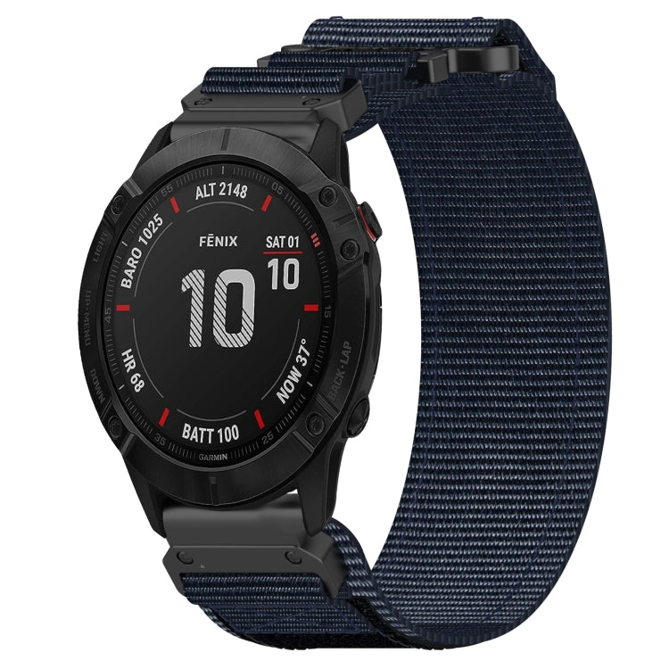 For Garmin Fenix 6X Sapphire 26mm Nylon Hook And Loop Fastener Watch Band(Blue) - Watch Bands by PMC TechLife | Online Shopping South Africa | PMC TechLife