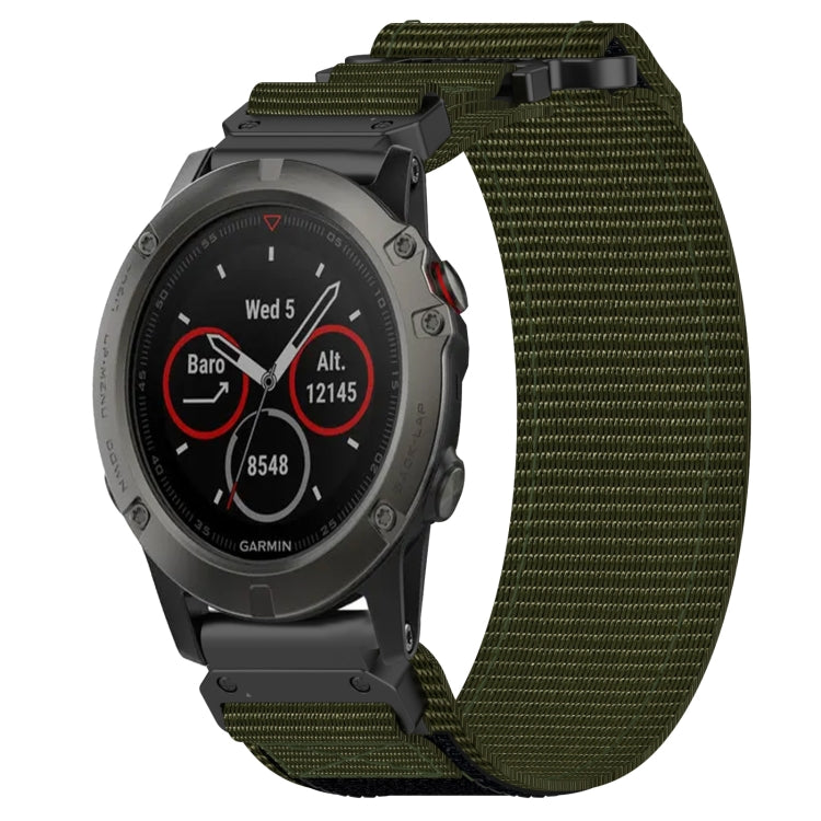 For Garmin Fenix 5X Sapphire 26mm Nylon Hook And Loop Fastener Watch Band(Army Green) - Watch Bands by PMC TechLife | Online Shopping South Africa | PMC TechLife