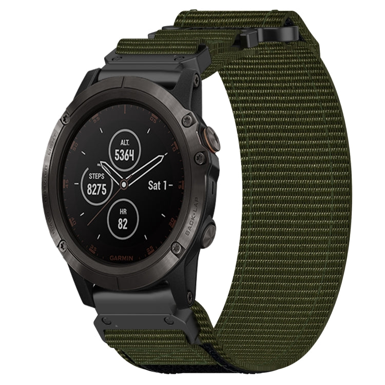 For Garmin Fenix 5X Plus 26mm Nylon Hook And Loop Fastener Watch Band(Army Green) - Watch Bands by PMC TechLife | Online Shopping South Africa | PMC TechLife