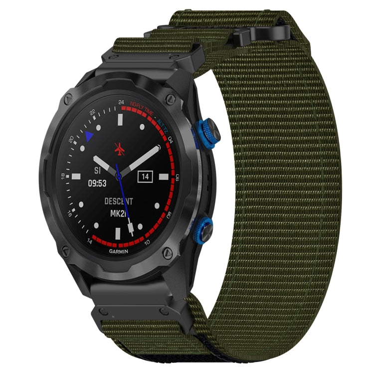 For Garmin Descent MK 2 26mm Nylon Hook And Loop Fastener Watch Band(Army Green) - Watch Bands by PMC TechLife | Online Shopping South Africa | PMC TechLife