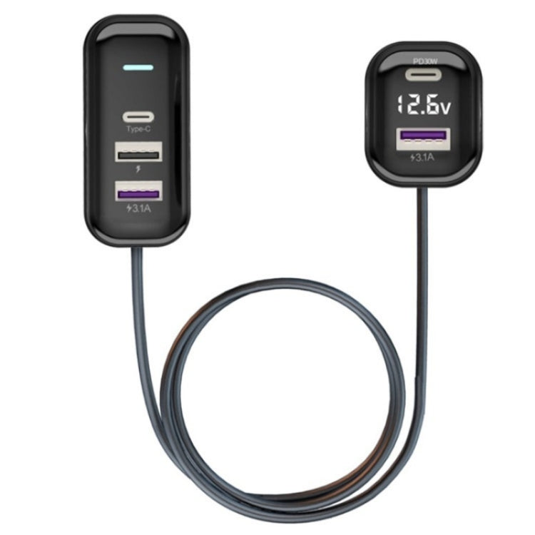 YQ6 PD 30W Fast Charging 2 x Type-C + 3 x USB Car Charger with 1.5m Extension Cable - Car Charger by PMC TechLife | Online Shopping South Africa | PMC TechLife | Buy Now Pay Later Mobicred