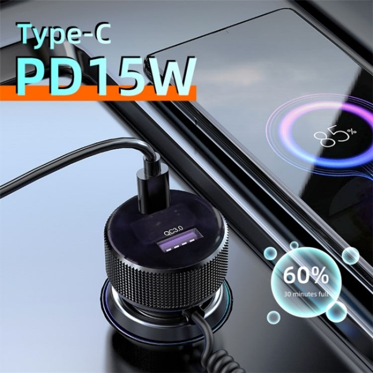 K18A PD 30W Retractable Type-C Cable USB+Type-C Dual Port Aluminum Alloy Car Charger - Car Charger by PMC TechLife | Online Shopping South Africa | PMC TechLife | Buy Now Pay Later Mobicred