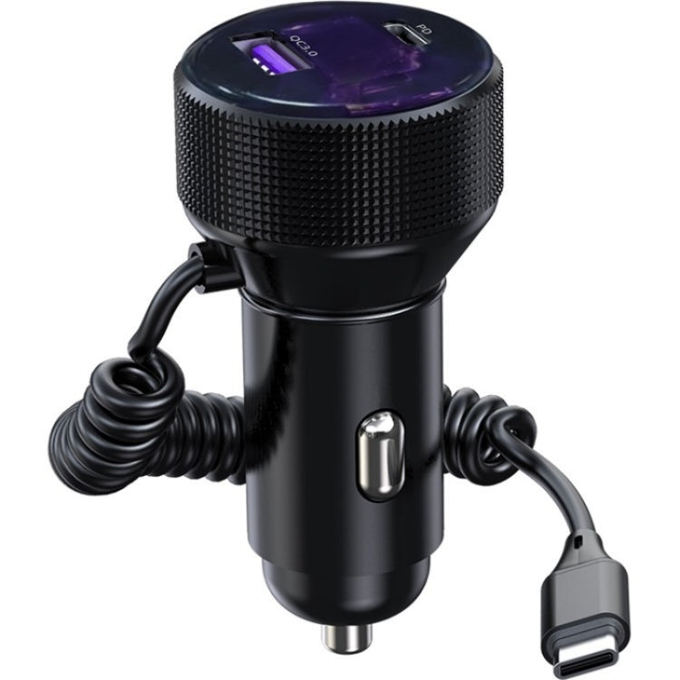 K18B 12-24V Car Charger USB+Type-C Dual Port Charging Adapter with PD 30W Type-C Spring Cable - Car Charger by PMC TechLife | Online Shopping South Africa | PMC TechLife | Buy Now Pay Later Mobicred
