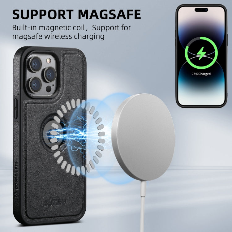 For iPhone 16 Suteni G1 Magsafe Leather Back Phone Case(Black) - iPhone 15 Pro Max Cases by Suteni | Online Shopping South Africa | PMC Jewellery | Buy Now Pay Later Mobicred