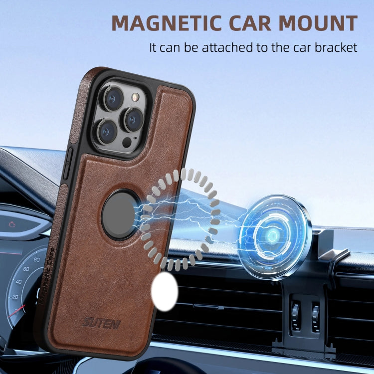 For iPhone 16 Pro Max Suteni G1 Magsafe Leather Back Phone Case(Black) - iPhone 16 Pro Max Cases by Suteni | Online Shopping South Africa | PMC Jewellery | Buy Now Pay Later Mobicred