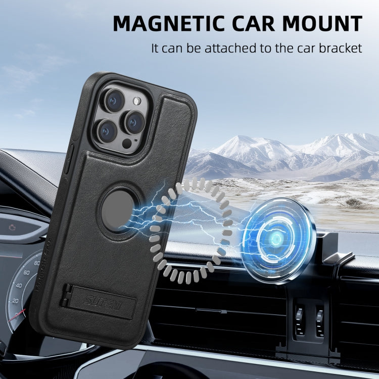 For iPhone 16 Pro Max Suteni G2 Magsafe Oil Wax Leather Back Phone Case with Holder(Black) - free shipping - PMC Jewellery - Order now!