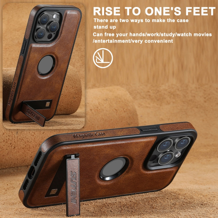 For iPhone 16 Pro Max Suteni G2 Magsafe Oil Wax Leather Back Phone Case with Holder(Brown) - free shipping - PMC Jewellery - Order now!