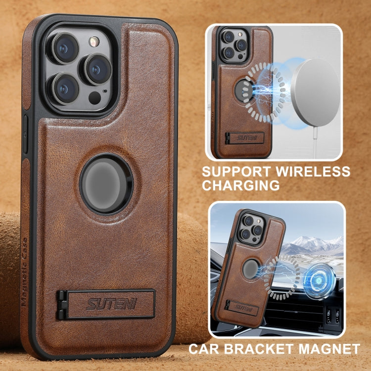 For iPhone 16 Pro Max Suteni G2 Magsafe Oil Wax Leather Back Phone Case with Holder(Brown) - free shipping - PMC Jewellery - Order now!