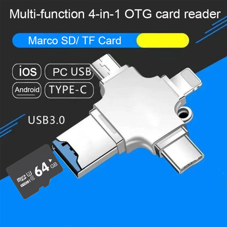 4 in 1 USB-C / Type-C  USB 2.0 + Micro USB + 8 Pin Adapter TF Card Reader, Memory Card:32GB(Sliver) - U Disk & Card Reader by PMC TechLife | Online Shopping South Africa | PMC TechLife | Buy Now Pay Later Mobicred
