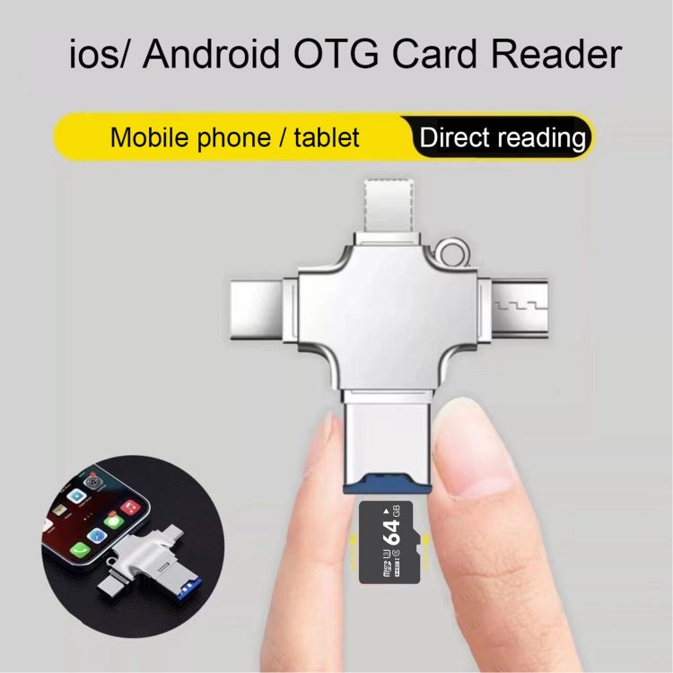 4 in 1 USB-C / Type-C  USB 2.0 + Micro USB + 8 Pin Adapter TF Card Reader, Memory Card:No Memory(Sliver) - U Disk & Card Reader by PMC TechLife | Online Shopping South Africa | PMC TechLife | Buy Now Pay Later Mobicred