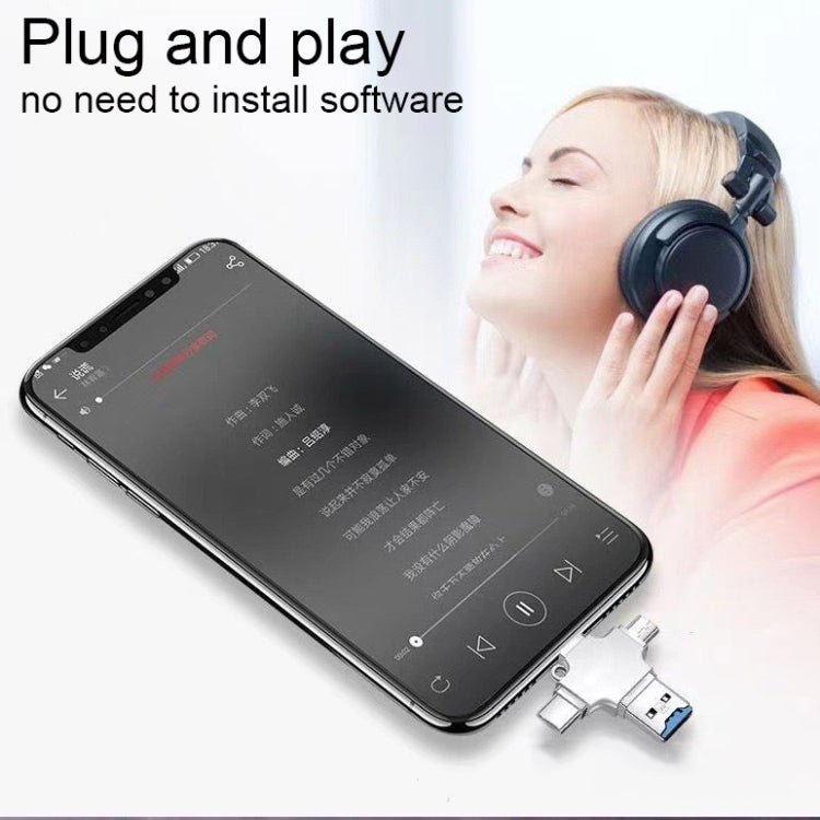 4 in 1 USB-C / Type-C  USB 2.0 + Micro USB + 8 Pin Adapter TF Card Reader, Memory Card:32GB(Sliver) - U Disk & Card Reader by PMC TechLife | Online Shopping South Africa | PMC TechLife | Buy Now Pay Later Mobicred