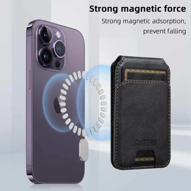 Suteni S2 Phone Magnetic Card Case Card Sleeve MagSafe Magnetic Coil PU Leather(Black) -  by Suteni | Online Shopping South Africa | PMC TechLife | Buy Now Pay Later Mobicred