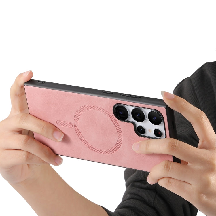 For Samsung Galaxy S25+ 5G Solid Color Retro Magsafe PU Back Cover Phone Case(Pink) - free shipping - PMC Jewellery - Order now!