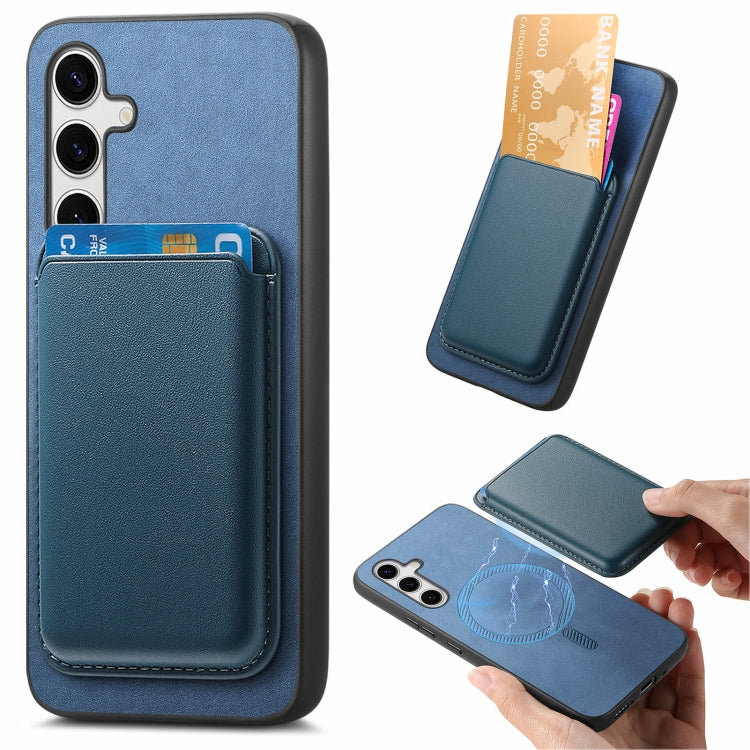For Samsung Galaxy S25 5G Retro Magsafe Card Bag PU Back Cover Phone Case(Blue) - Galaxy S25 5G Cases by PMC Jewellery | Online Shopping South Africa | PMC Jewellery | Buy Now Pay Later Mobicred