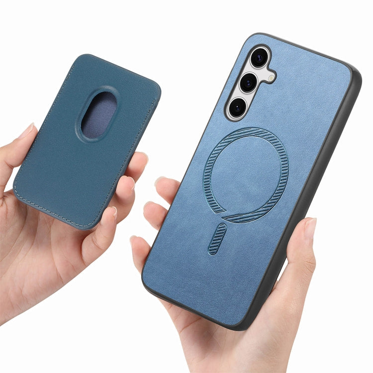 For Samsung Galaxy S25 5G Retro Magsafe Card Bag PU Back Cover Phone Case(Blue) - Galaxy S25 5G Cases by PMC Jewellery | Online Shopping South Africa | PMC Jewellery | Buy Now Pay Later Mobicred