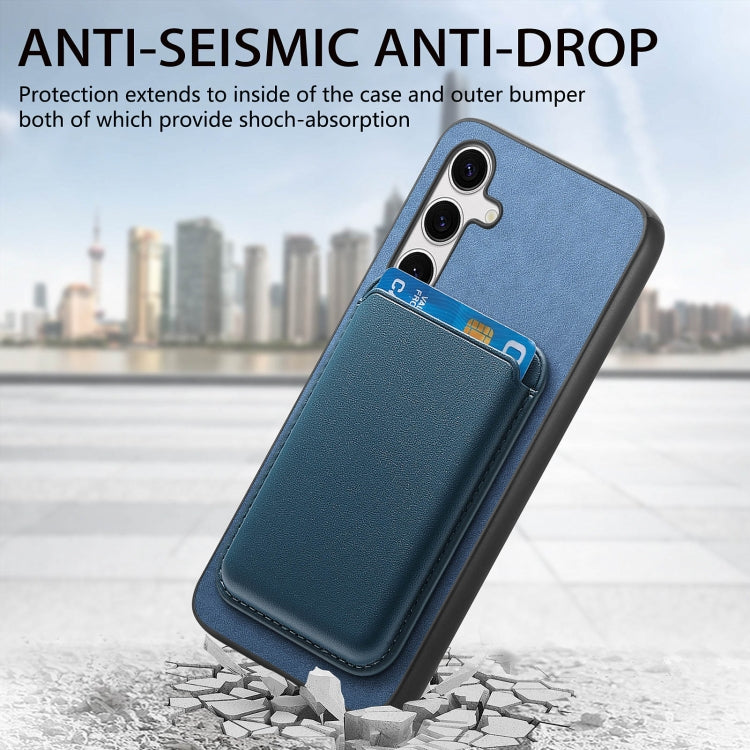 For Samsung Galaxy S25 5G Retro Magsafe Card Bag PU Back Cover Phone Case(Blue) - Galaxy S25 5G Cases by PMC Jewellery | Online Shopping South Africa | PMC Jewellery | Buy Now Pay Later Mobicred