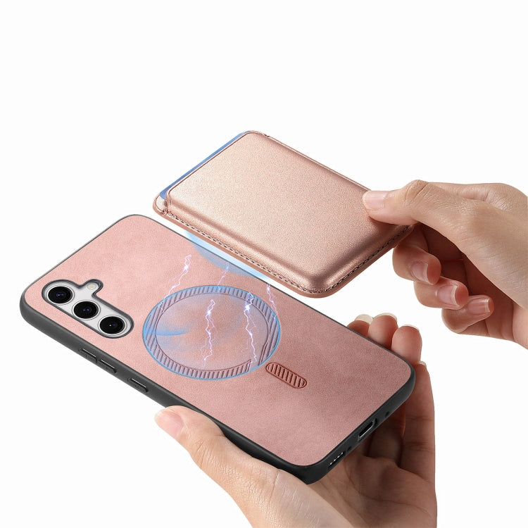 For Samsung Galaxy S25 5G Retro Magsafe Card Bag PU Back Cover Phone Case(Pink) - Galaxy S25 5G Cases by PMC Jewellery | Online Shopping South Africa | PMC Jewellery | Buy Now Pay Later Mobicred