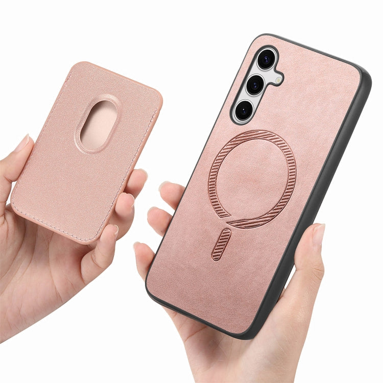For Samsung Galaxy S25 5G Retro Magsafe Card Bag PU Back Cover Phone Case(Pink) - Galaxy S25 5G Cases by PMC Jewellery | Online Shopping South Africa | PMC Jewellery | Buy Now Pay Later Mobicred