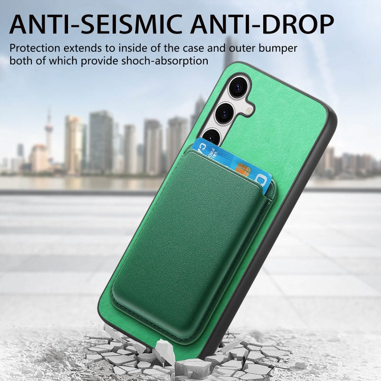 For Samsung Galaxy S25 5G Retro Magsafe Card Bag PU Back Cover Phone Case(Green) - Galaxy S25 5G Cases by PMC Jewellery | Online Shopping South Africa | PMC Jewellery | Buy Now Pay Later Mobicred