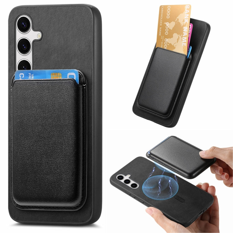 For Samsung Galaxy S25 5G Retro Magsafe Card Bag PU Back Cover Phone Case(Black) - Galaxy S25 5G Cases by PMC Jewellery | Online Shopping South Africa | PMC Jewellery | Buy Now Pay Later Mobicred