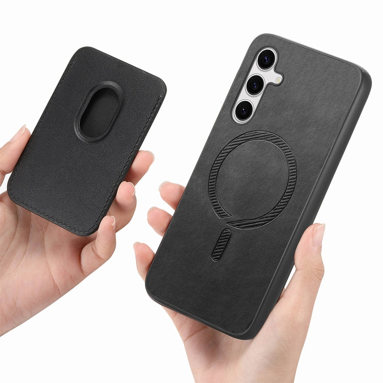 For Samsung Galaxy S25 5G Retro Magsafe Card Bag PU Back Cover Phone Case(Black) - Galaxy S25 5G Cases by PMC Jewellery | Online Shopping South Africa | PMC Jewellery | Buy Now Pay Later Mobicred