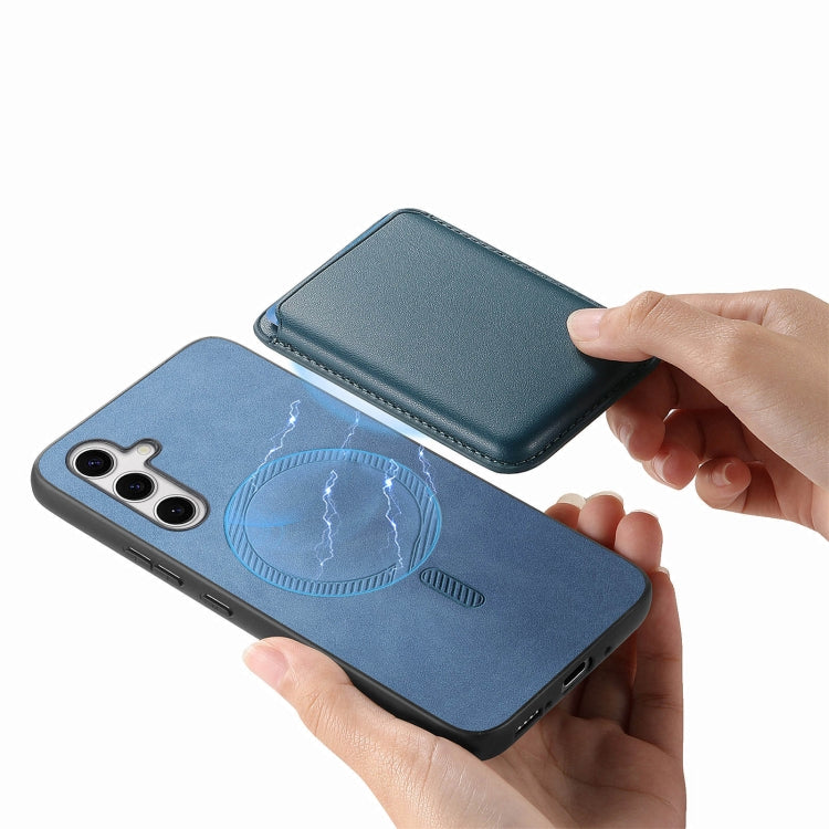 For Samsung Galaxy S25+ 5G Retro Magsafe Card Bag PU Back Cover Phone Case(Blue) - Galaxy S25+ 5G Cases by PMC Jewellery | Online Shopping South Africa | PMC Jewellery | Buy Now Pay Later Mobicred