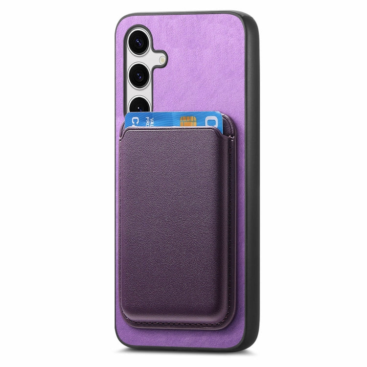 For Samsung Galaxy S25+ 5G Retro Magsafe Card Bag PU Back Cover Phone Case(Purple) - Galaxy S25+ 5G Cases by PMC Jewellery | Online Shopping South Africa | PMC Jewellery | Buy Now Pay Later Mobicred