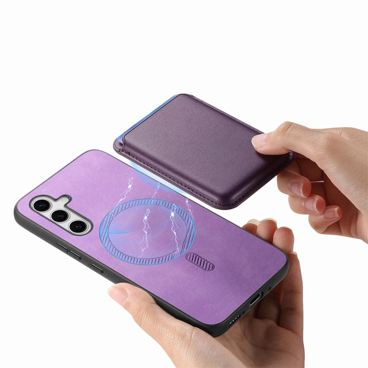 For Samsung Galaxy S25+ 5G Retro Magsafe Card Bag PU Back Cover Phone Case(Purple) - Galaxy S25+ 5G Cases by PMC Jewellery | Online Shopping South Africa | PMC Jewellery | Buy Now Pay Later Mobicred