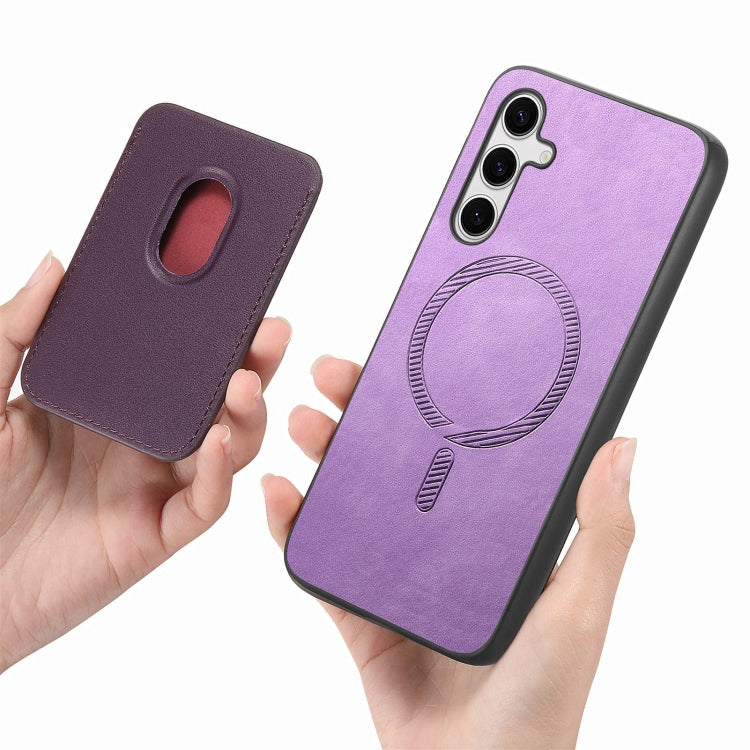 For Samsung Galaxy S25+ 5G Retro Magsafe Card Bag PU Back Cover Phone Case(Purple) - Galaxy S25+ 5G Cases by PMC Jewellery | Online Shopping South Africa | PMC Jewellery | Buy Now Pay Later Mobicred