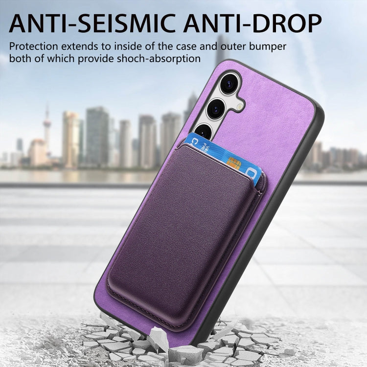For Samsung Galaxy S25+ 5G Retro Magsafe Card Bag PU Back Cover Phone Case(Purple) - Galaxy S25+ 5G Cases by PMC Jewellery | Online Shopping South Africa | PMC Jewellery | Buy Now Pay Later Mobicred