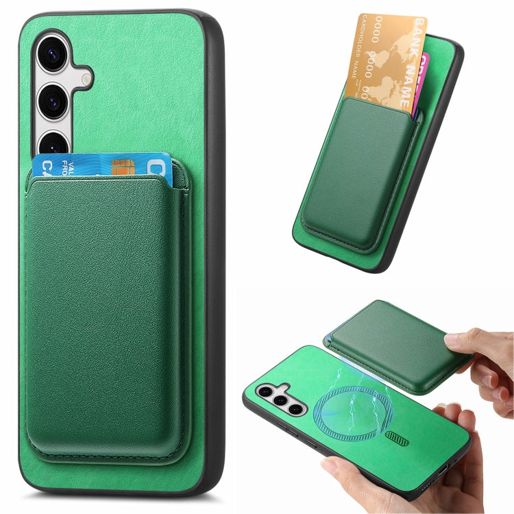 For Samsung Galaxy S25+ 5G Retro Magsafe Card Bag PU Back Cover Phone Case(Green) - Galaxy S25+ 5G Cases by PMC Jewellery | Online Shopping South Africa | PMC Jewellery | Buy Now Pay Later Mobicred