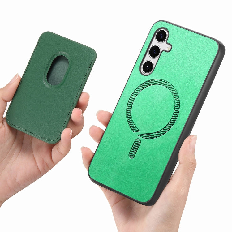 For Samsung Galaxy S25+ 5G Retro Magsafe Card Bag PU Back Cover Phone Case(Green) - Galaxy S25+ 5G Cases by PMC Jewellery | Online Shopping South Africa | PMC Jewellery | Buy Now Pay Later Mobicred
