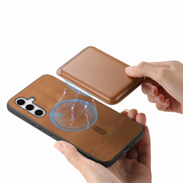 For Samsung Galaxy S25+ 5G Retro Magsafe Card Bag PU Back Cover Phone Case(Brown) - Galaxy S25+ 5G Cases by PMC Jewellery | Online Shopping South Africa | PMC Jewellery | Buy Now Pay Later Mobicred
