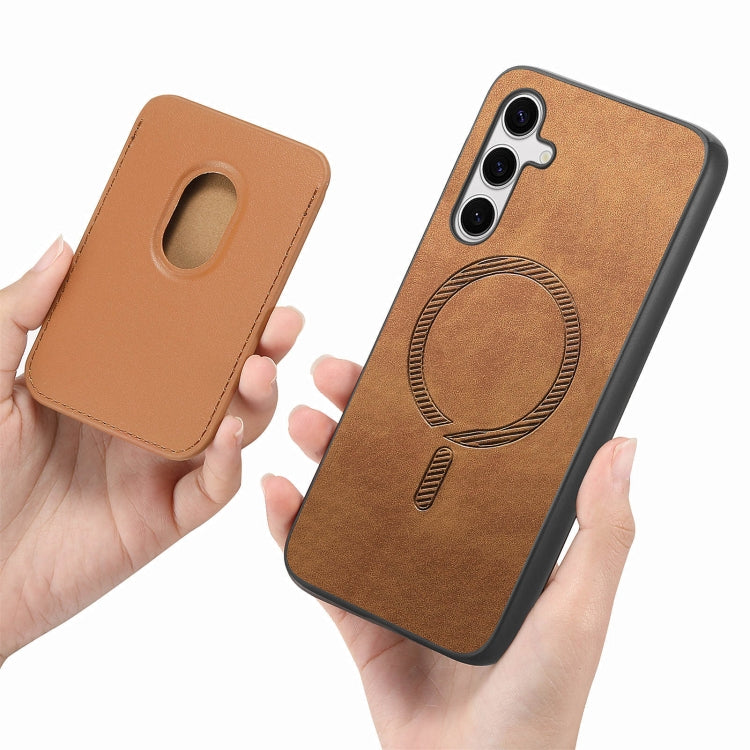 For Samsung Galaxy S25+ 5G Retro Magsafe Card Bag PU Back Cover Phone Case(Brown) - Galaxy S25+ 5G Cases by PMC Jewellery | Online Shopping South Africa | PMC Jewellery | Buy Now Pay Later Mobicred