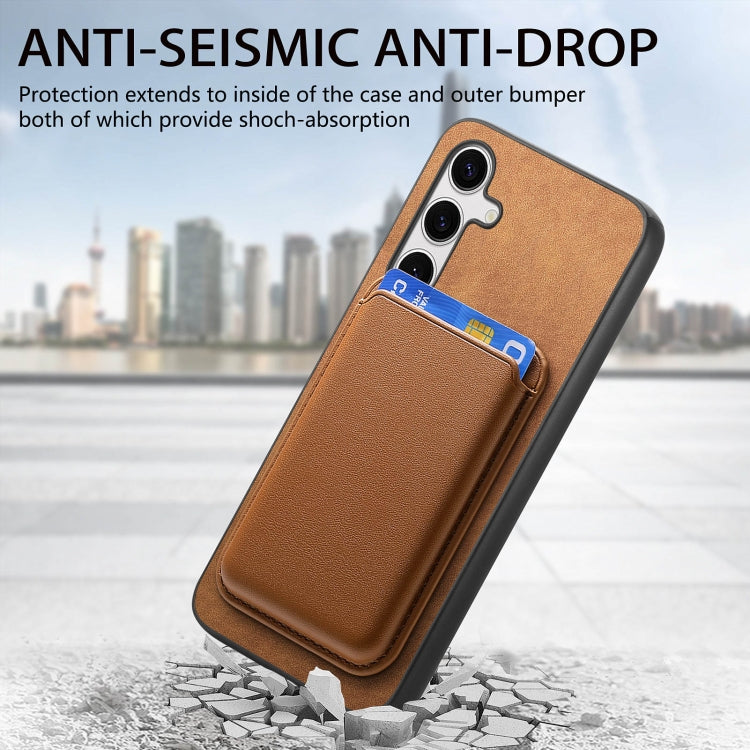 For Samsung Galaxy S25+ 5G Retro Magsafe Card Bag PU Back Cover Phone Case(Brown) - Galaxy S25+ 5G Cases by PMC Jewellery | Online Shopping South Africa | PMC Jewellery | Buy Now Pay Later Mobicred