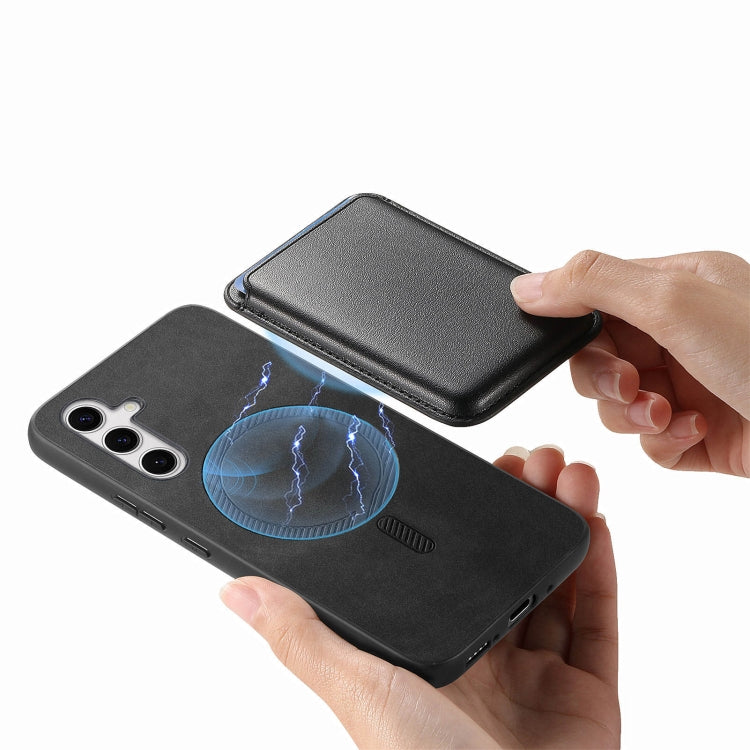 For Samsung Galaxy S25+ 5G Retro Magsafe Card Bag PU Back Cover Phone Case(Black) - Galaxy S25+ 5G Cases by PMC Jewellery | Online Shopping South Africa | PMC Jewellery | Buy Now Pay Later Mobicred