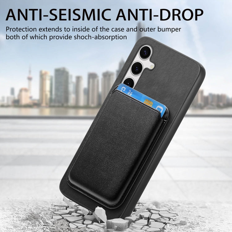 For Samsung Galaxy S25+ 5G Retro Magsafe Card Bag PU Back Cover Phone Case(Black) - Galaxy S25+ 5G Cases by PMC Jewellery | Online Shopping South Africa | PMC Jewellery | Buy Now Pay Later Mobicred