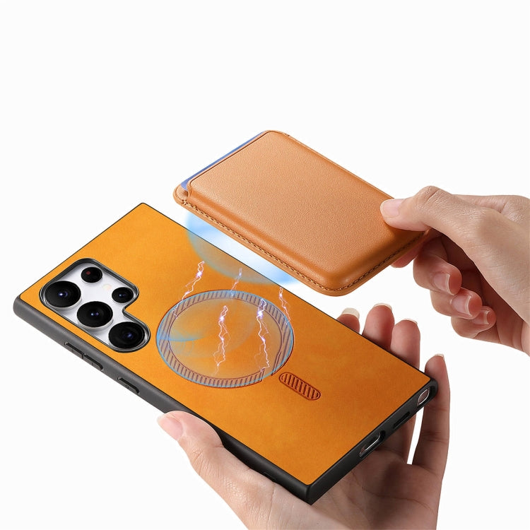 For Samsung Galaxy S25 Ultra 5G Retro Magsafe Card Bag PU Back Cover Phone Case(Yellow) - Galaxy S25 Ultra 5G Cases by PMC Jewellery | Online Shopping South Africa | PMC Jewellery | Buy Now Pay Later Mobicred