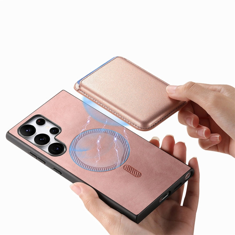 For Samsung Galaxy S25 Ultra 5G Retro Magsafe Card Bag PU Back Cover Phone Case(Pink) - Galaxy S25 Ultra 5G Cases by PMC Jewellery | Online Shopping South Africa | PMC Jewellery | Buy Now Pay Later Mobicred