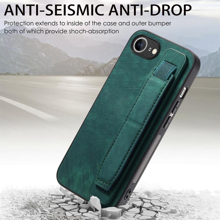 For iPhone 16e Retro Wristband Holder Leather Back Phone Case(Green) - iPhone 16e Cases by PMC TechLife | Online Shopping South Africa | PMC TechLife | Buy Now Pay Later Mobicred