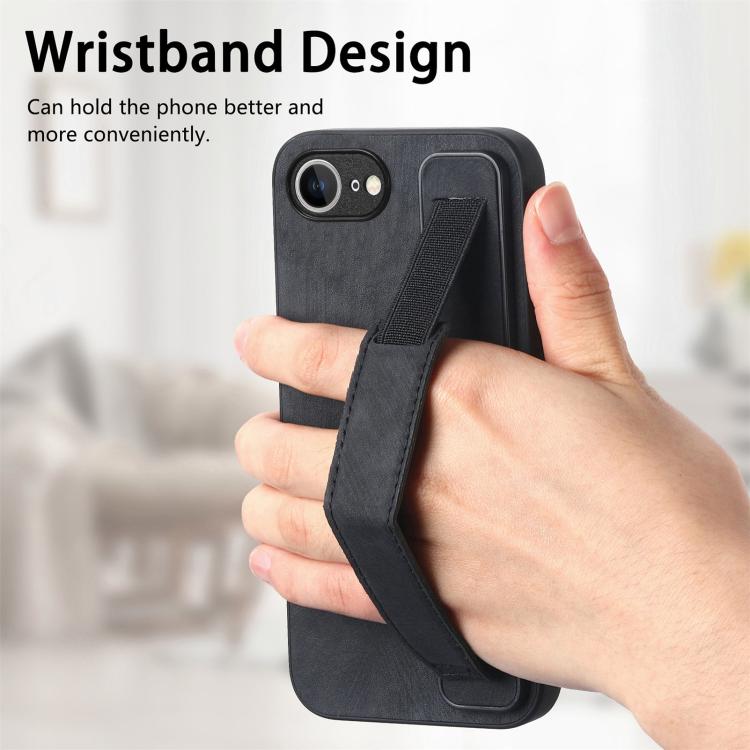 For iPhone 16e Retro Wristband Holder Leather Back Phone Case(Black) - iPhone 16e Cases by PMC TechLife | Online Shopping South Africa | PMC TechLife | Buy Now Pay Later Mobicred