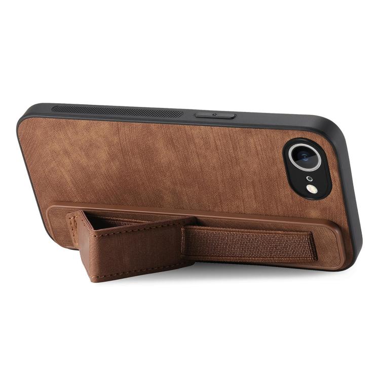 For iPhone 16e Retro Wristband Holder Leather Back Phone Case(Brown) - iPhone 16e Cases by PMC TechLife | Online Shopping South Africa | PMC TechLife | Buy Now Pay Later Mobicred