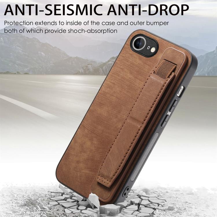 For iPhone 16e Retro Wristband Holder Leather Back Phone Case(Brown) - iPhone 16e Cases by PMC TechLife | Online Shopping South Africa | PMC TechLife | Buy Now Pay Later Mobicred