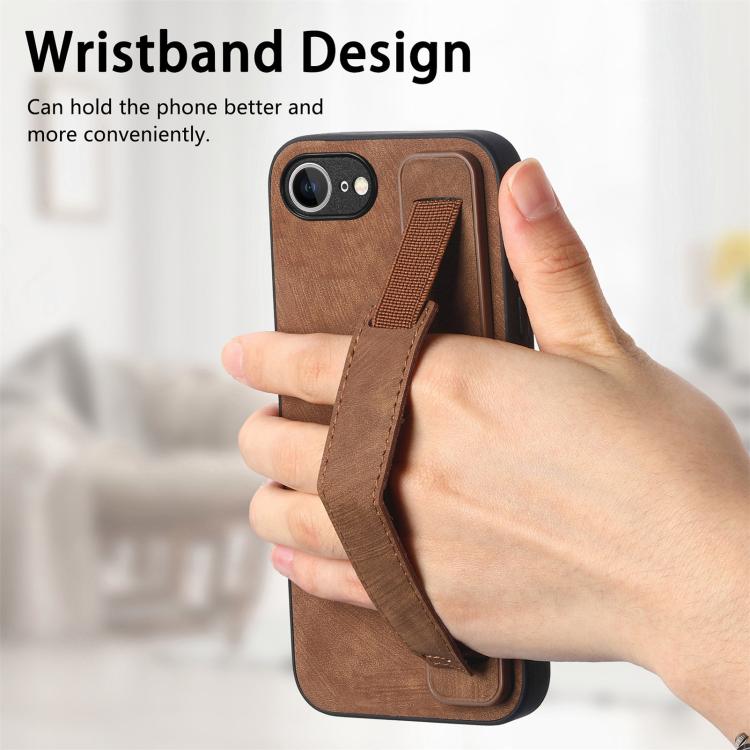 For iPhone 16e Retro Wristband Holder Leather Back Phone Case(Brown) - iPhone 16e Cases by PMC TechLife | Online Shopping South Africa | PMC TechLife | Buy Now Pay Later Mobicred